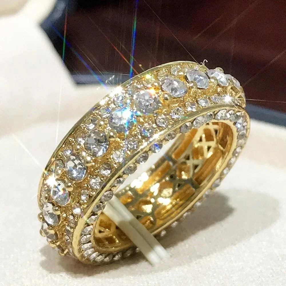 💎Eternity Band 18K Gold Plated Cubic Zircon EngagementRings for Women,UNVN12364 - Picture 4 of 6